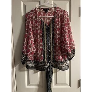 Style & Co. sz PS pink Ladies dress top polyester fuchsia sheer black beige tie